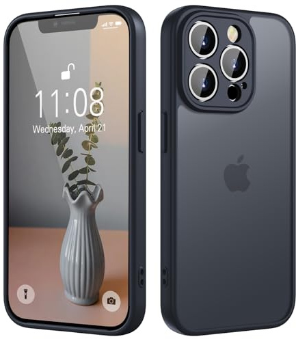 KPPIT for iPhone 13 Pro Max case,Black | Shockproof Military Grade Drop Protection, Frosted Translucent