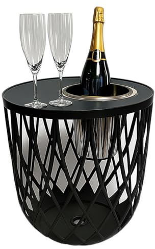 COOTAB COOLER TABLE Runder Beistelltisch Dubai mit Kühlfunktion & herausnehmbarem Edelstahl-Weinkühler | Design Loungetisch für Garten, Terrasse & Balkon | wetterfest & robust | Schwarz