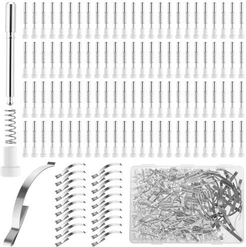 Otoolling 120 Pcs Window Screen Plunger Latches with Caps and Tension Springs, 5/32 x 1-1/2 Aluminum Alloy Window Screen Retainer Pins and Tension Spring Corner Replacement Accessories