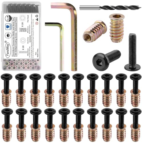 FandWay 50 Pièces Vis de Connexion pour Meubles M6x30 Vis à Tête Plate à Six Pans Creux Insert Fileté Bois,M6x25 mm Écrous à Visser Manchons à Visser en Acier Inoxydable 304 Connecteurs D'armoire.