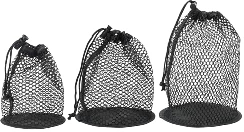 YELARXI Golf Ball Storage Bag Nylon Mesh Golf Pouch with Adjustable Drawstring Closure - Fitting for (50/25/15 Balls - Outdoor- Sports Supplies - Tennis - Beach - Diving) 3 Pack & Black