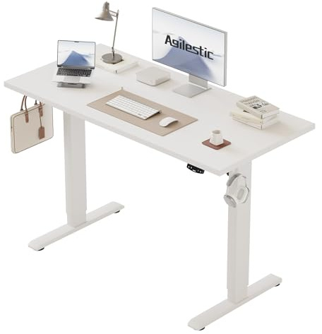 Agilestic Höhenverstellbarer Schreibtisch 110 x 60 cm, Stabiler Schreibtisch Höhenverstellbar Elektrisch mit Memory-Handsteuerung, Ergonomischer Steh-Sitz Tisch Computertisch, Weiß