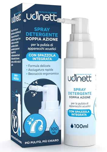 Spray Limpiador para Audífonos Udinett 100ml - Limpiador en Aerosol con Cepillo Contra Suciedad y Cerumen - Limpieza de Audífonos y Auriculares Bluetooth - Efecto Higienizante Inmediato Sin Alcohol