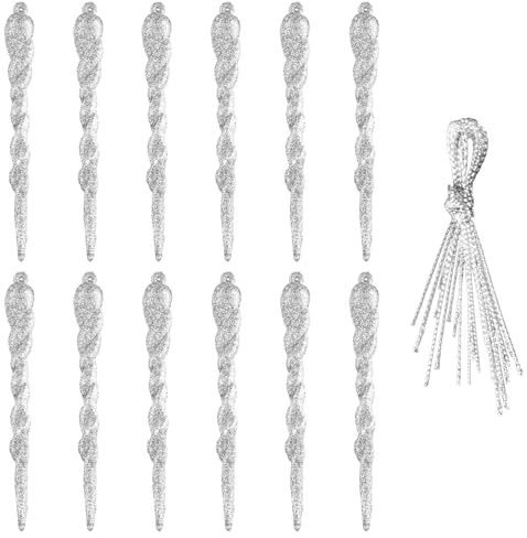 Tabanzhe 12 Pcs Christmas Icicle Decorations,13CM Glitter Droplet Baubles Christmas Tree Hanging Ornaments with Lanyard,Xmas Tree Decorations for Home Party Supplies
