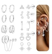 FIOROYAL Gold Earrings for Women,14K Gold Plated Chian Earring Stack | Hypoallergenic Surgical Steel Stud Hoop Earring Set,Flat Back Earrings Star Charm Cartilage Helix Piercing Jewellery G