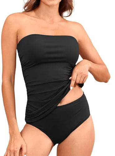 Maillots de bain bandeau pour femme, deux pièces, tankini froncé, maillots de bain sans bretelles