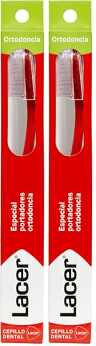 LACER - Cepillo de Dientes Ortodoncia, con Filamentos Extremadamente Suaves, Ideal para Portadores de Ortodoncia, Corte en Forma de “V”, Limpieza Eficaz, para la Higiene Bucal Diaria (Paquete de 2)