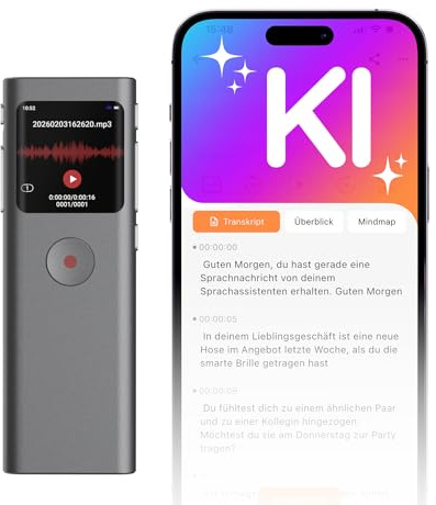 NUASI Registratore Vocale AI, 64GB Registratore Digitale Trascrizione e Riassunto Automatico, Supporta 90+ Lingue, Controllo App, Cloud illimitato, con Attivazione Vocale per Riunioni/Lezioni