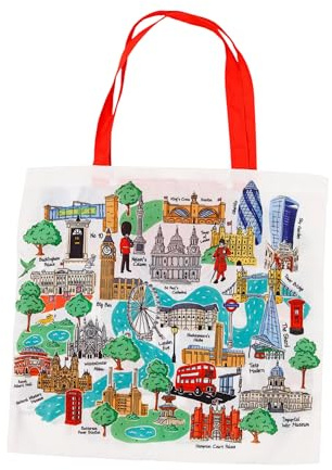 Puckator Foldable Reusable Shopping Bag London Souvenir Landmarks - Folding Shopping Bags - Foldable Tote - Foldaway Shopping Bags -Family Beach Fold Up Bag in Pouch | Foldable