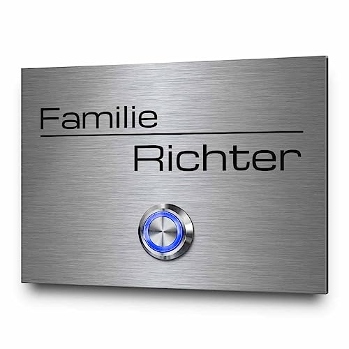 Personalisierte Türklingel aus Edelstahl - mit Wunschtext und Motiven | Modell Richter ab 9x7 cm - Optional mit Hintergrundplatten und Zuebhör - jetzt gestalten