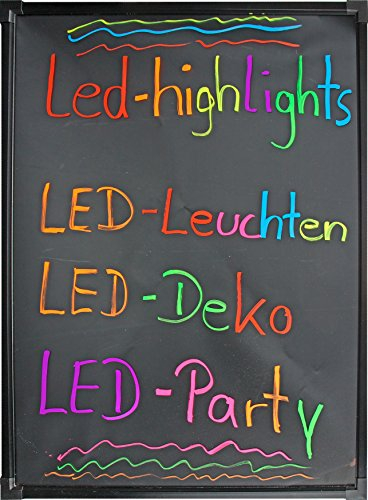 LED-Highlights Deko Leuchtschild Reklame Tafel 80 x 60 cm mit Fernbedienung und 8 Neon Stifte Leuchttafel Werbeschild Buchstaben Bunt Beschreibbar Leuchtreklame Licht Box