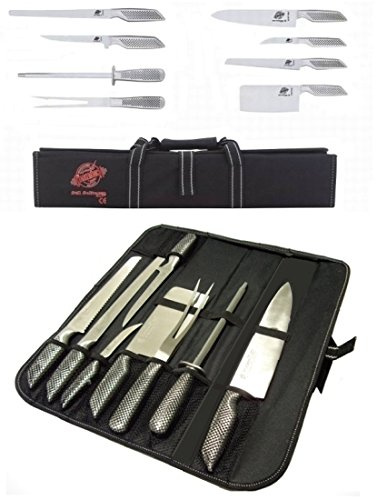 GrecoShop Coltelli/Coltello da cucina professionali in acciaio inox set 8 pezzi in custodia - Ideale anche per sushi