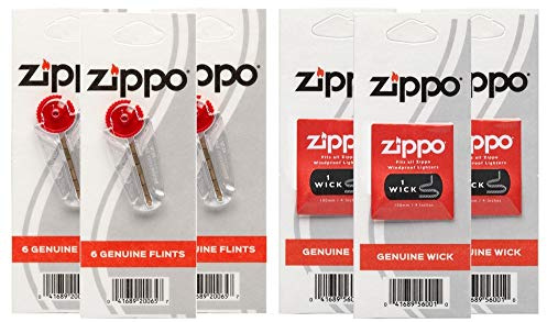 Zippo Lighter Wicks x3 & Flints x3 Reels, Packs - Value 6 Pack for Zippo Petrol Lighters, Clipper