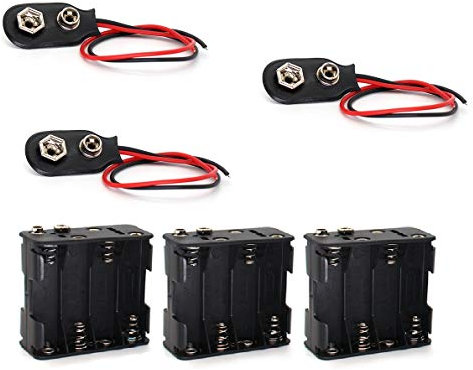 Two Layers 8 X 1.5V (12V) AA Battery Holder Leads with 9V I Type Standard Snap Clip Connector Hard Plastic Housing Battery.