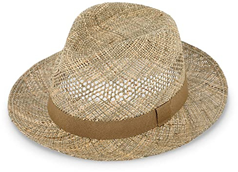 fiebig Fedora aus Seegras mit Ripsband | Hochwertiger Sommerhut mit eingeflochtenen Luftlöchern | Natur Sonnenhut mit breiter Krempe (63-XXL, Natur)