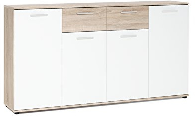 Avanti Trendstore - Jack Sideboard/Kommode in Eiche Sonoma/Weiß mit Türen und Schubladen. Verfügbar in verschiedenen Maßen. (BHT: 160x85x35 cm)