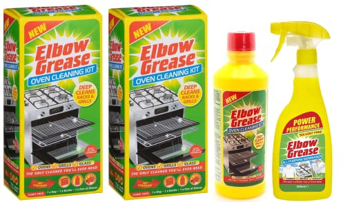 2 Packs of Oven Cleaner for Domestic Ovens and BBQ - 2X 500 ML Bottle - Bags and Gloves Included - Complete Oven cleaning kit with Elbow Grease All Purpose Degreaser 500 ml