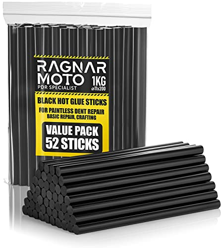 RAGNAR MOTO Klebesticks für Heißklebepistole - Ø 11 mm x 200 mm Standard Heißklebestifte, DIY Heißklebesticks, 1 kg - 52 Heißkleber Sticks, Schwarz