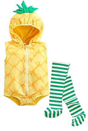 PDYLZWZY Disfraz de aguacate verde para bebé, niño, niña, sin mangas, con capucha, rugby, con cremallera, con medias, disfraz de Halloween, amarillo, 18-24 Meses
