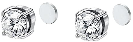 1 Pairs Magnetic Stud Earrings Round Magnetic Clip On Stud Earrings Non Piercing Earring Magnet Earring CZ Zirconia for Women Men Silver