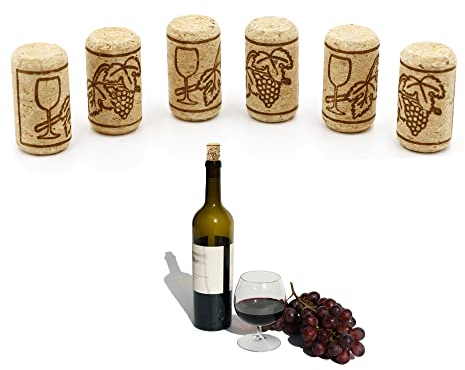 6 Stück Bastelkorken Weinkorken, Korken zum Basteln, Flaschenkorken mit Muster, Korkstopfen für Weinbierflasche Glasflaschen Dekorieren DIY (21 x 39mm)