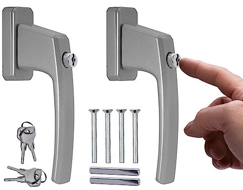 Stahlia Abschließbare Fenstergriffe Aluminium (2 Stück) Silber ergonomisch Druckknöpfe Balkontürgriff Fenstersicherung Fensterbeschläge Fensterschloss