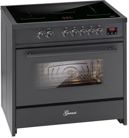 GURARI Induktionsherd E 913 BL in Schwarz | Standherd 90 cm mit Induktionskochfeld (Range Coocker) mit 5 zonen (2 Flex Zone) alle mit Booster | Induktions Standherd mit XXL Elektro Backofen 121 L