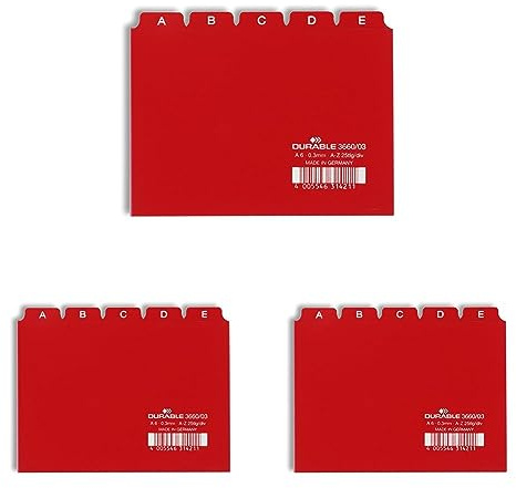 Durable Leitregister A - Z (A6 quer) 1 Stück, rot, 366003 (Packung mit 3)