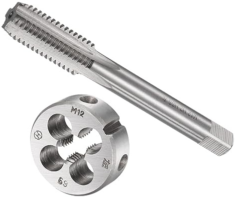 CoCud Gewindeschneiden und Gewinde M12 x 1,75 Links Hand 1Set | Metrisch Schnellarbeitsstahl Maschinenschraube Gewindebohrer und Rund Matrize - für Gewindeschneiden Reparieren