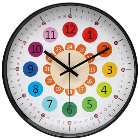 KIPIDA Kinder Wanduhr Leise Ohne Ticken 30CM Uhr Kinderzimmer Digital Batteriebetrieben Lernuhr Modern Bunte Kinderwanduhr, Wand Uhr Lernen Uhren fürs Kinderzimmer Wohnzimmer Schlafzimmer Küche