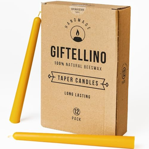 Juego de Velas de Cera de Abeja Pura - Duración de 7 Horas - 100% Cera de Abeja y Mecha de Algodón - Velas Largas Sin Perfume para Cena - Regalo Artesanal para Amantes de las Velas (12)