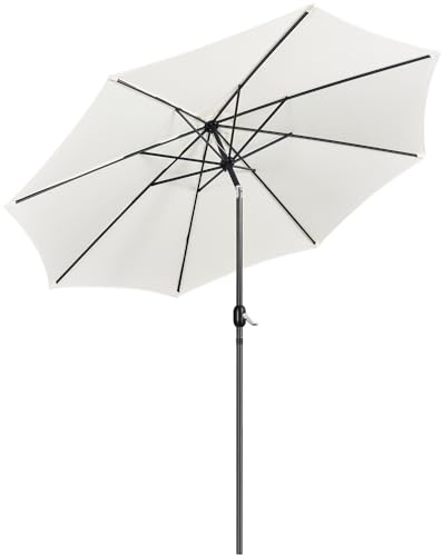 Yaheetech Parasol de Jardin Extérieur 300 cm Parasol avec 8 Baleines en Métal Manivelle avec Bouton-poussoir Protection Solaire pour Terrasse Jardin Plage Piscine Balcon Crème
