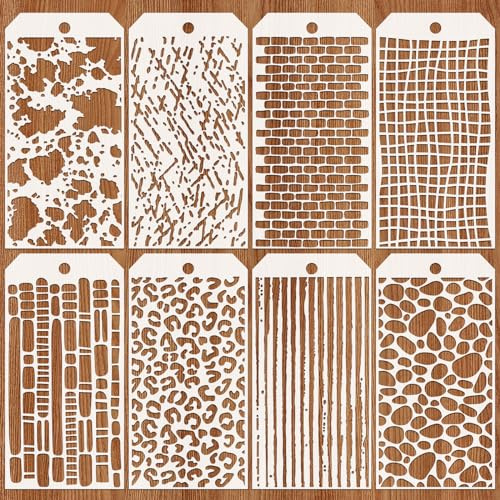 JSRQT 8 Pezzi Modelli di Pittura Leopardata,Stencil per Pittura Muro Mattone Struttura, Stencil di Pittura Mattone per Disegno, Pittura su Pareti, Opere d'Arte 4.7 x 9.45”