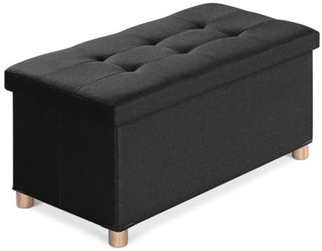 BRIAN & DANY Pouf Contenitore Rettangolare, Panca Con Gambe, Sgabello, Cassapanca da Interno, Baule, Nero, 76 x 38 x 38 cm