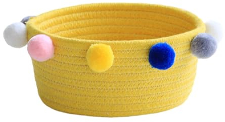 Whakano Aufbewahrungskorb Baumwollseil Geflochten,Aufbewahrung Körbe,Wickeltisch Organizer,Dekorativer Korb für Spielzeug,Kosmetik,Storage Basket für Kinderzimmer,Badzimmer,Wohnzimmer,Gelb,25x11,5cm