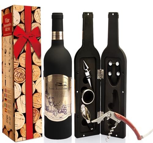 ZBPASL Forme de Bouteille de Vin Tire-Bouchon de vin, ouvre Bouteille, Ensembles de Sommelier avec ouvre-Bouteille, Bouchon de vin, Ensemble d'accessoires pour Le vin (Black 04)