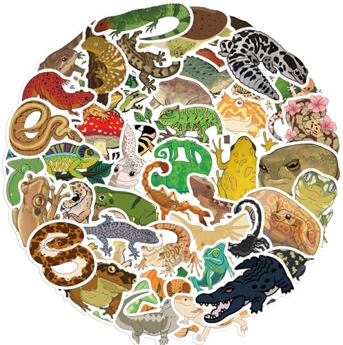 Reptiles - Autocollants pour ordinateur portable (50 pièces) - Cadeau pour enfants, adolescents, adultes, garçons, Lizard - En vinyle imperméable - Pour scrapbooking, skateboard, voiture, bagages