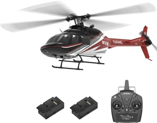 NULA YUXIANG F08 Bell 206 RC Hubschrauber für Erwachsene, 1/27 2,4 G 6H 6 G/3D Bürstenloser Flybarless RTF Ferngesteuerter Militär Helikopter mit Optischer Flusspositionierung – 2 Akku