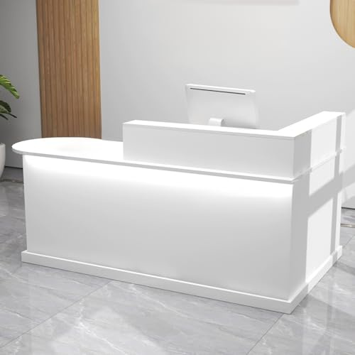 YUGXTH Empfangstheke, Empfangstresen mit Licht, L-förmiger Empfangstresen, Rezeptionstresen, Laden-Theke, Verkaufstheke, für Zuhause, Büro, Salon(Wit,120cm/47.2in)