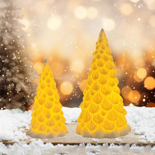 Weihnachtsdeko Innen Weihnachtsbaum Lichthaus Weiß,Weihnachtsbeleuchtung Keramik Deko Weihnachten Lichthäuser Weiss für Weihnachtshaus Windlicht Teelichthaus Tannenbaum Weinachtsdekoration (2 Stück)