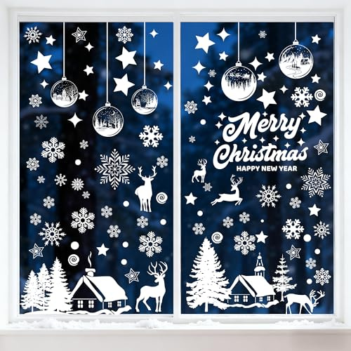 179 immagini per finestre natalizie, autoadesive, colore bianco Moxled decorazione natalizia riutilizzabile statica in PVC adesivo per finestra porta inverno fiocchi di neve decorazione natalizia