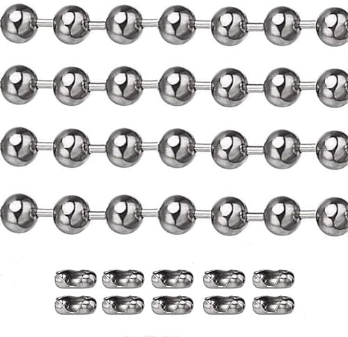 Nickel 60Extra Long Rust Proof Ceiling Fan Pull Chain 3MM Beaded Ball Light Pulls Extension Ornament Chains with 20 Connectors