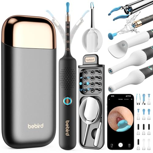 Bebird Earsight Plus Ear Wax Removal Tool Camera, Ear Cleaner with Flexible Wireless Ear Camera Otoscope, Painless Visual Ear Pick Tweezers Wax Remover, Portable Ear Cleaning Kit for Adults/Kids