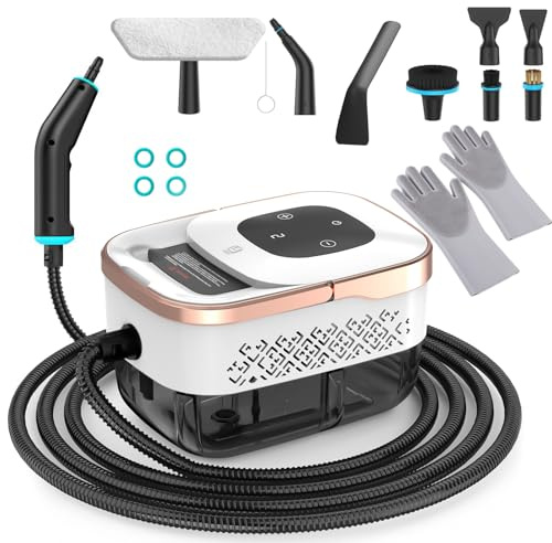 Ångrengörare 2500 W, Handångrengörare med 8 borsthuvuden, justerbar på 6 nivåer, 1250 ml vattentank, hög temperatur ångtvätt för matlagning, hall, bil (Vit 1)
