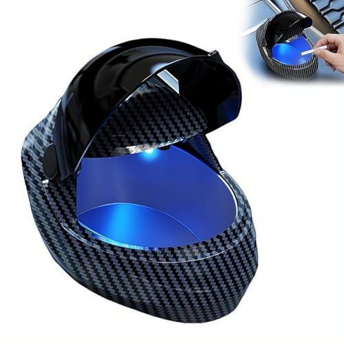 Posacenere portatile per auto, a forma di casco da moto, posacenere multifunzione con coperchio, a prova di odore, per auto, camion, SUV, mantiene gli accessori interni dell'auto in ordine (nero e