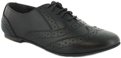 Love Leather Aaliyah Womens Flat Shoes Brogue Work School Lace up Occasion Comfortable Black 6 UK