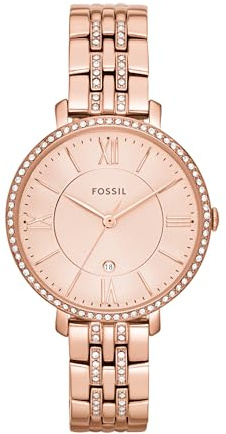 Fossil Jacqueline Womens Quartz Watch with Rose Gold Dial and Rose Gold Stainless Steel Bracelet ES3546