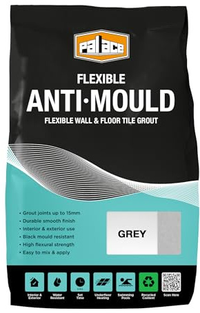 Anti-Mould Tile Grout Grey 3KG - Water-Resistant Grout for Bathroom & Kitchen Wall and Floor Tiles