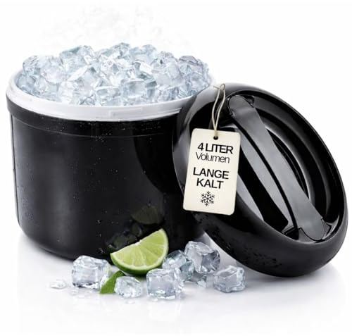 getgastro Eiswürfelbehälter 4 Liter mit Deckel – Doppelwandiger Eiskübel Schwarz inkl. gelochtem Einsatz – Isolierte 4 Liter Eisbox für Bar & Party – Robuster Ice Bucket & Eiskühler