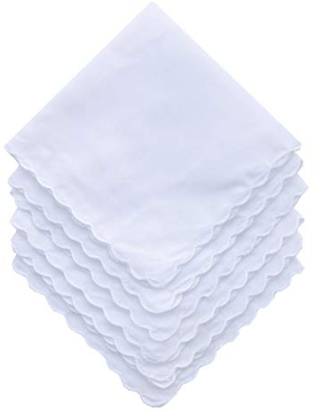 La closure Plain White 100% Cotton Handkerchiefs with Scalloped Edge Hankies 6PCS